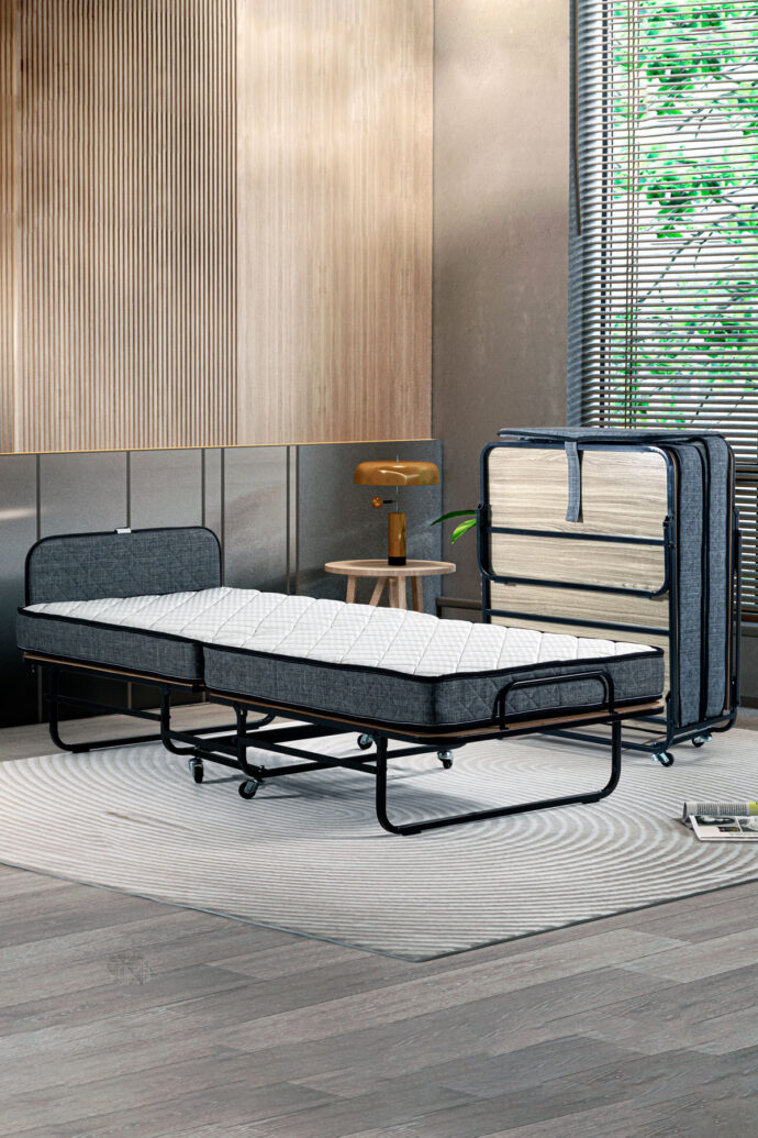Niron Otel Tek Kişilik Katlanır Yatak Somya Seti 90x200 cm